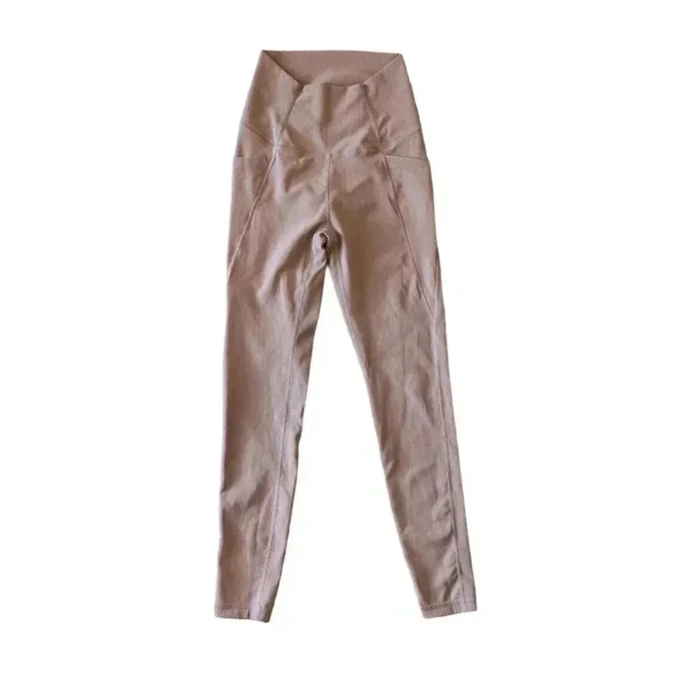 Wilo The Label Latte Taupe Mauve Ribbed Side Pocket Leggings Size XS 7/8 Length